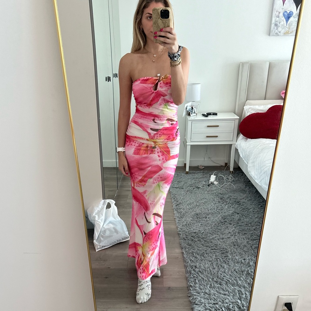 peppermayo floral strapless dress